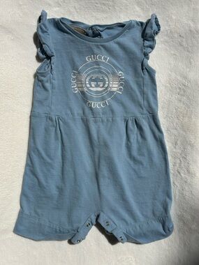 Gucci Light Grey Blue Baby Bodysuit